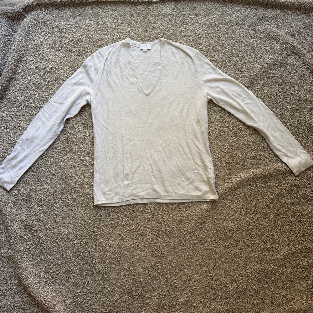 Tse Women’s Cashmere Silk Blend Metallic Silver Italian Yarn V Neck Sweater Sz M